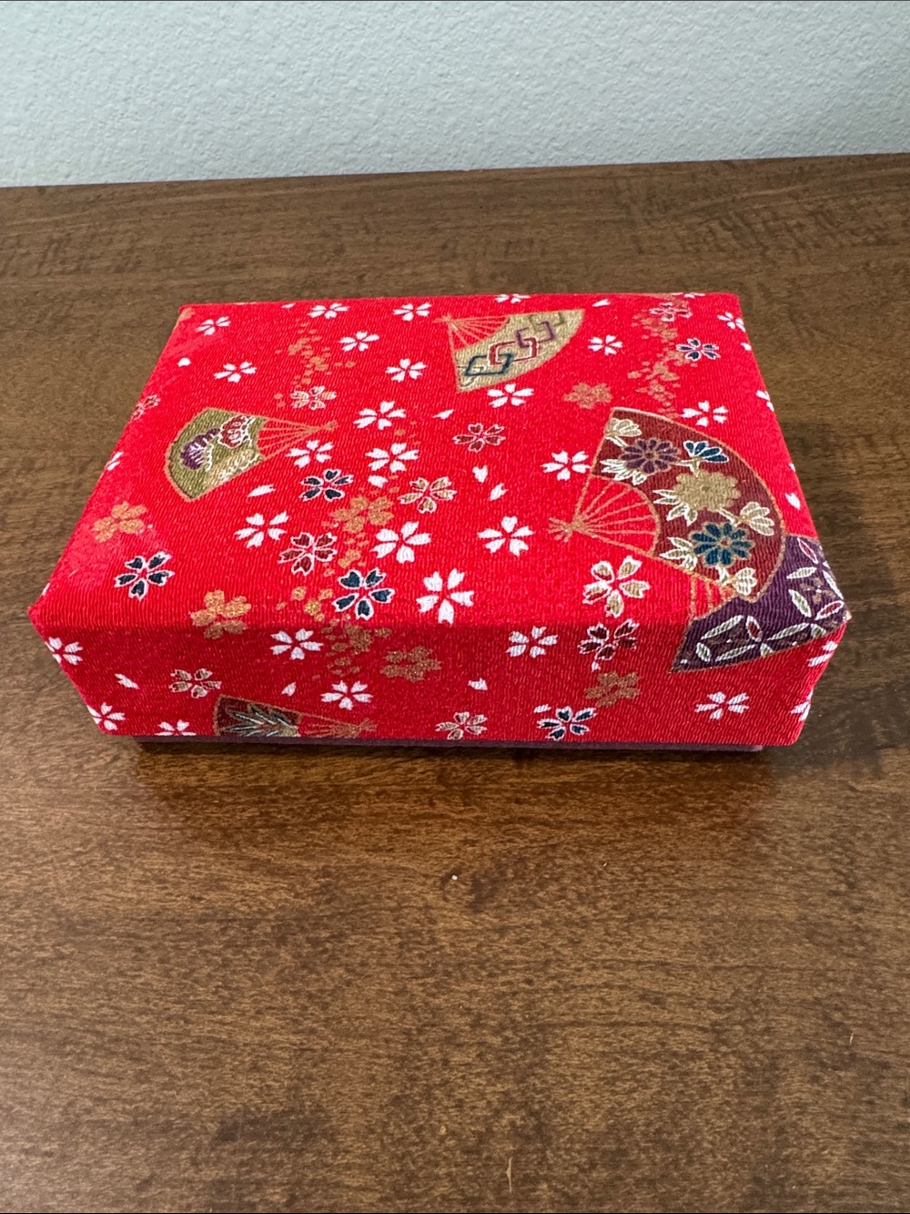 Red Floral Fan Fabric Decorative Keepsake Box